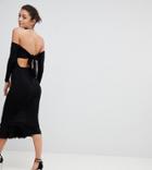 Asos Tall Bardot Bow Back Pephem Midi Dress - Black