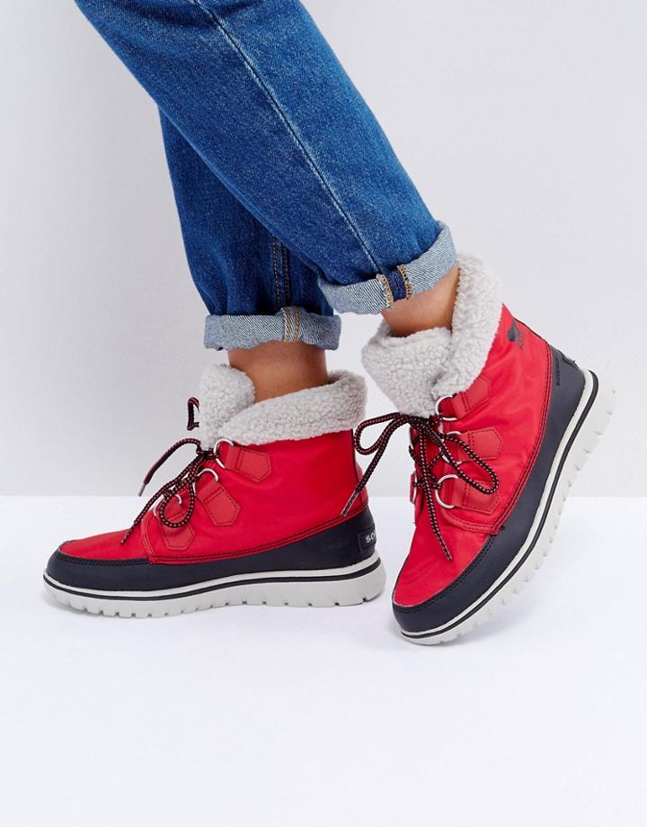 Sorel Cozy Carnival Red Waterproof Flat Boots - Red