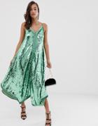 Asos Edition Cami Sequin Trapeze Midi Dress - Green