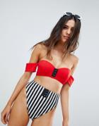 Asos Mix And Match Molded Bardot Bikini Top With Hook And Eye - Red