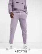 Asos Design Tall Stylish Tapered Sweatpants Set With Fixed Hem And Pin Tucks In Boiled Wool Look Texture-purple