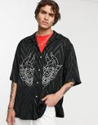Heart & Dagger Chevron Shirt In Black With Embroidery - Navy