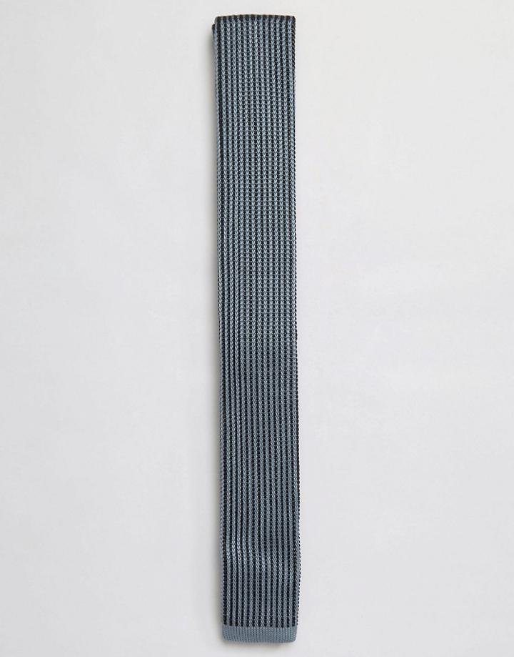 Asos Knitted Tie In Gray Stripe - Gray