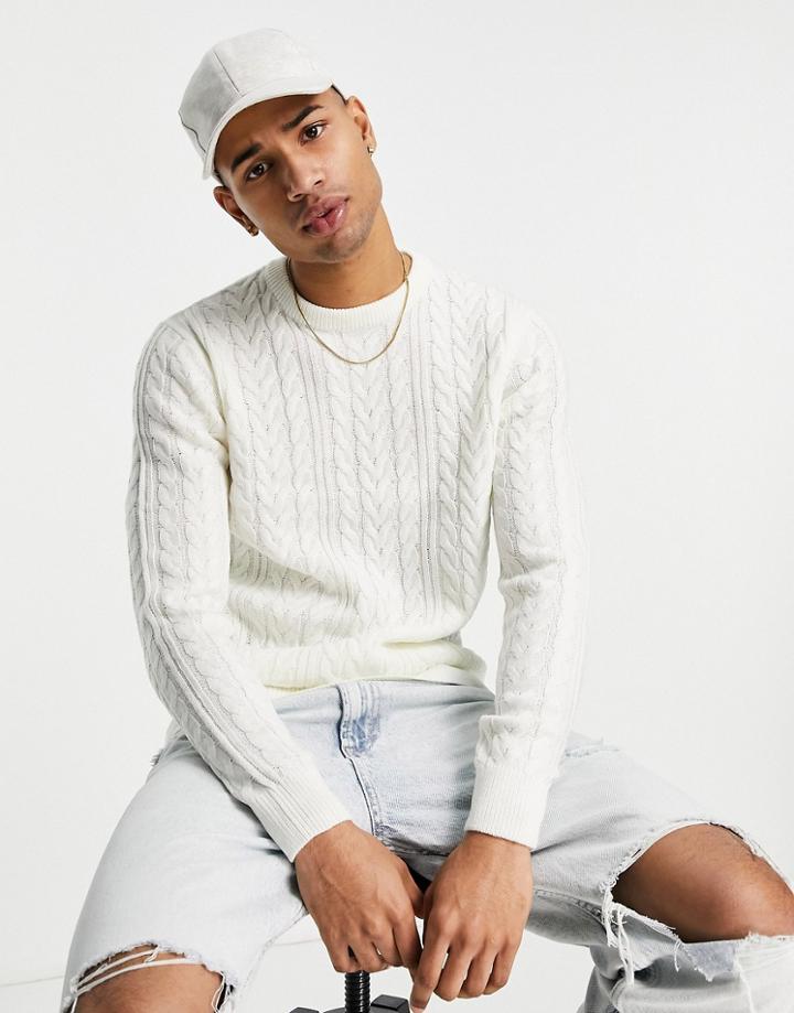 New Look Cableknit Sweater In Off-white