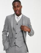 Asos Design Super Skinny Wool Mix Suit Jacket In Charcoal Herringbone-gray