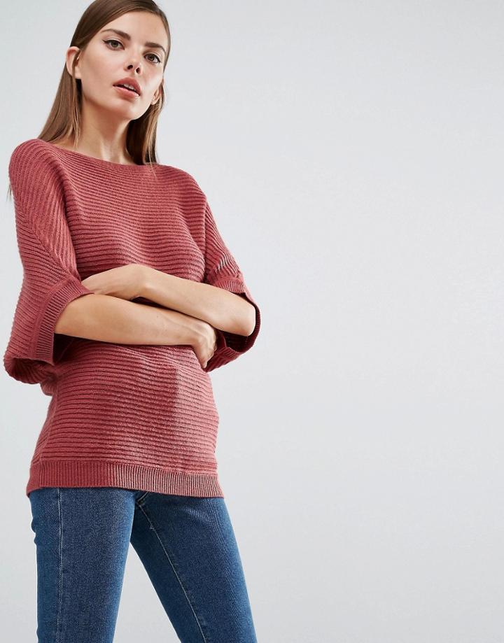 Sisley Ribbed Shortsleeve Knitted Sweater - Pink