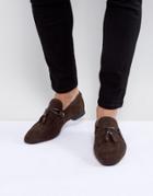 Asos Loafers In Brown Faux Suede With Tassel Detail - Brown