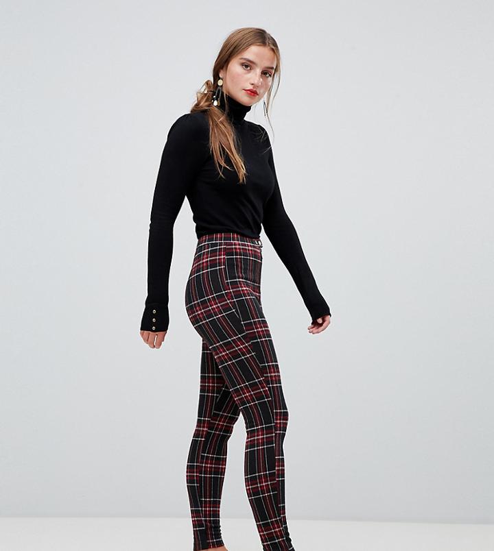 Stradivarius Check Legging In Red-black