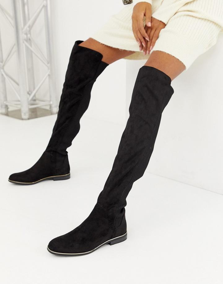 Bershka Ribbed Over The Knee Boot - Black
