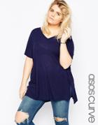 Asos Curve V Neck Oversized Slouchy Rib Top - Navy