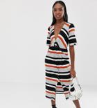 Asos Design Tall Stripe Rib Twist Front Midi Dress With Button Detail-multi