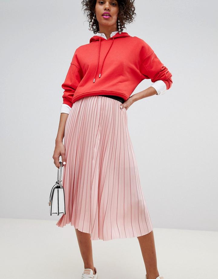 Stradivarius Plisse Midi Skirt - Pink