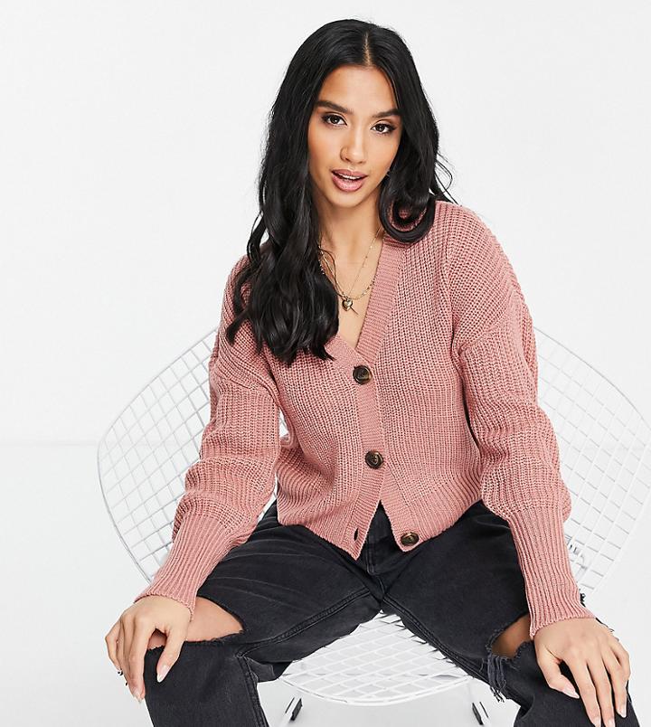 Vero Moda Petite V-neck Cardigan With Deep Cuff In Rose-pink