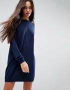 Asos Knitted Dress In Oversize With Crew Neck - Navy