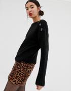 New Look Button Neck Sweater In Black - Black
