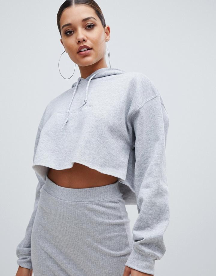 Prettylittlething Crop Hoodie In Gray - Gray