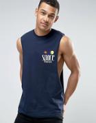 Asos Space Ibiza Sleevless T-shirt With Extreme Dropped Armhole - Navy
