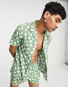 Asos Design Revere Shirt In Sage Green Polka Dot Print - Part Of A Set