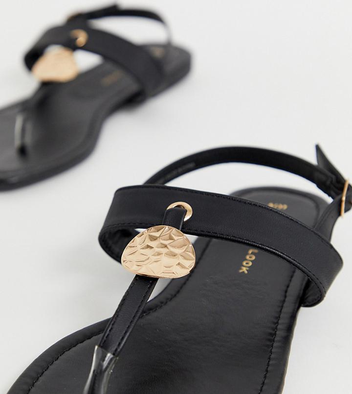 New Look Wide Fit Gold Disc Detail Sandal In Black
