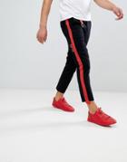 Asos Skinny Super Crop Pants In Black With Red Side Stripe - Black