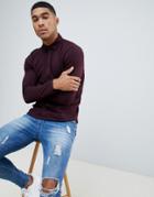 River Island Long Sleeve Pique Polo Shirt In Berry-red