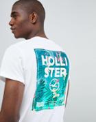 Hollister Color Change Chest Floral Logo T-shirt Slim Fit In White - White