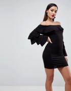 Asos Bardot Extreme Ruffle Sleeve Bodycon Mini Dress - Black