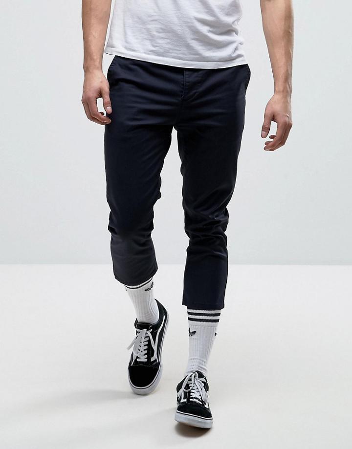 Asos Skinny Super Cropped Chinos In Navy - Navy