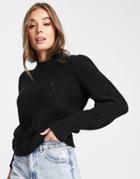 Jdy High Neck Frill Detail Sweater In Black