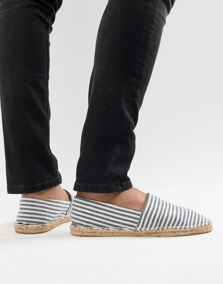 Asos Design Espadrilles In Navy Striped Canvas - Navy