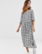 Nobody's Child Square Neck Smock Maxi Dress In Grid - White