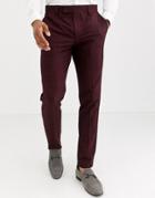 Asos Design Wedding Skinny Suit Pants In Wine Crosshatch-red
