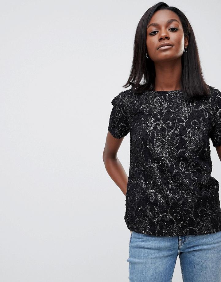 Oasis Baroque Textured Shell Top - Black