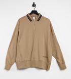 Collusion Zip Through Polo Sweatshirt With Tipped Collar In Brown