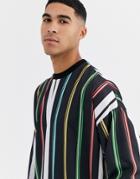 Asos Design Oversized Longline Long Sleeve T-shirt In Vertical Stripe-black