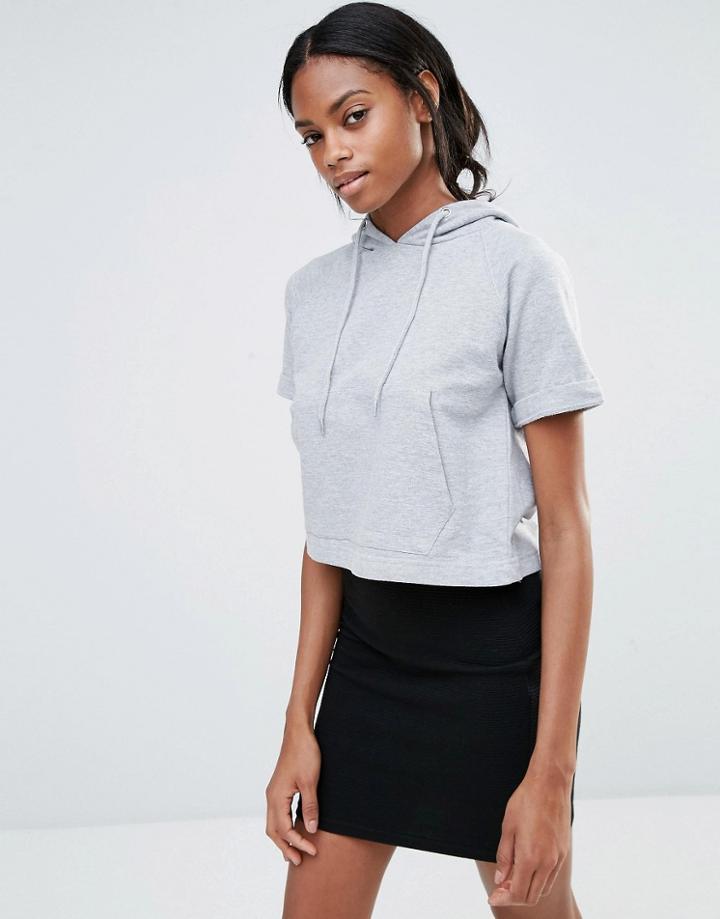 Missguided Pocket Front Short Sleeve Hoodie - Gray