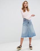 Pull & Bear Midi Asymetric Denim Skirt - Blue