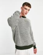 Mennace Knitted Sweater In Green With Two Tone Stitch Detail