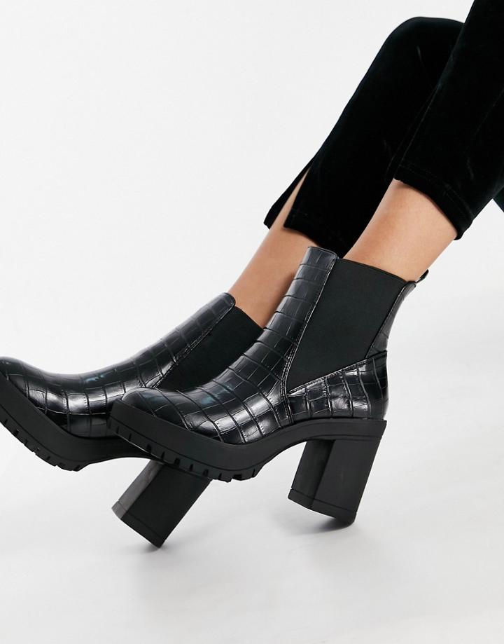 London Rebel Platform Chelsea Boots In Black Croc