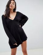 Asos Swing Romper With Fluted Sleeve - Black