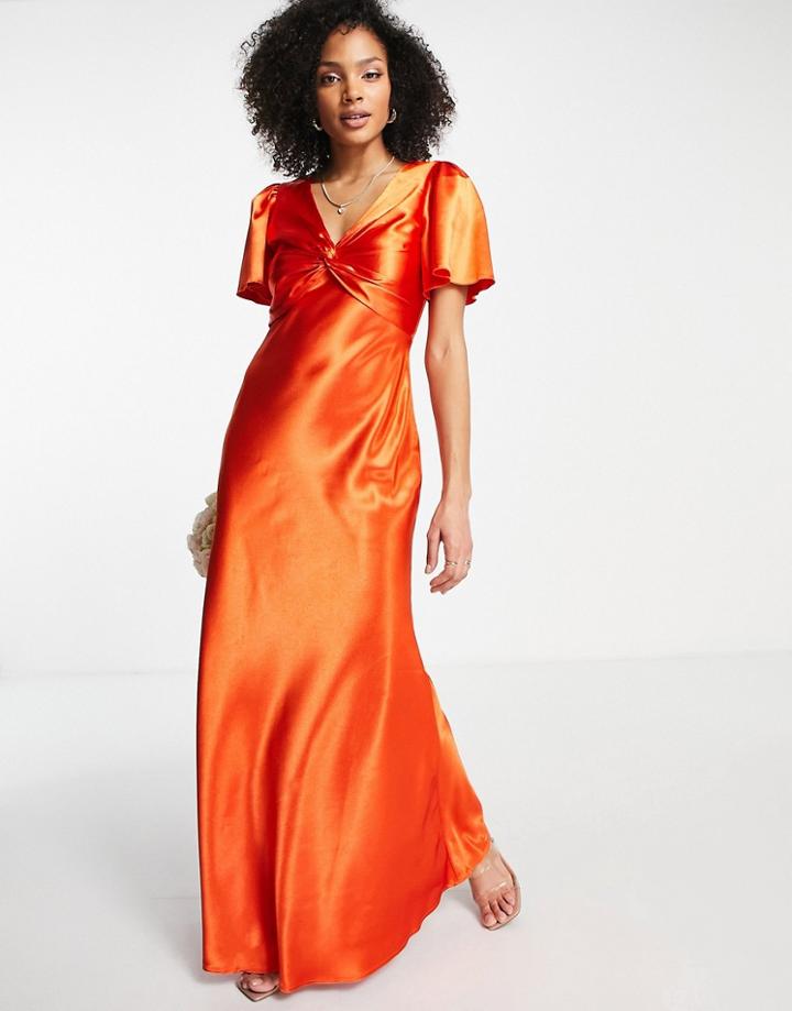 Little Mistress Bridesmaid Tea Dress In Sunset Orange