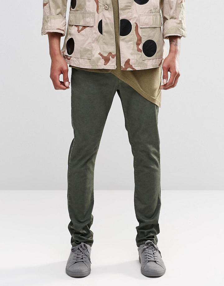 Asos Skinny Chinos With Oil Wash In Green - Rosin