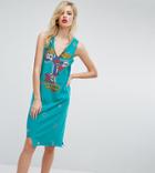 Asos Tall Midi Tank Dress With Eyelet Detail And Rock Print - Multi