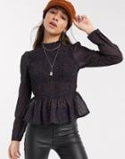Only Smock Top With Peplum Waist In Black Spot-multi