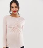 New Look Maternity Twist Front Top In Pink - Pink