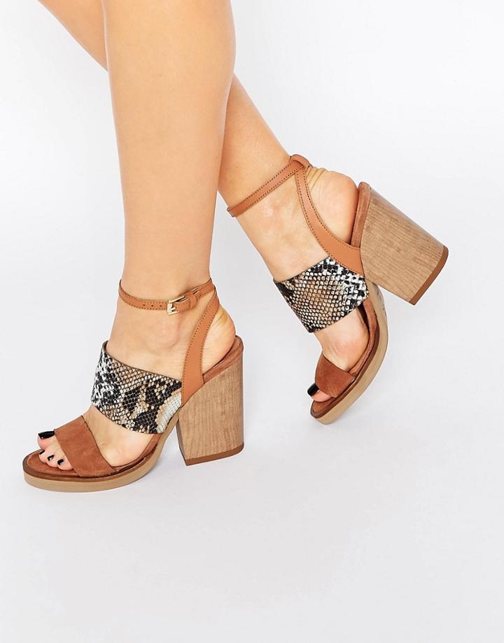 New Look Premium Real Leather Faux Snakeskin Block Heel - Stone