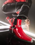 Asos Design Chelsea Boots With Chain Strap Detail And Square Toe In Red Patent