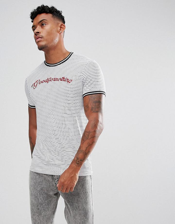 Good For Nothing Muscle T-shirt With Stripes And Logo - White