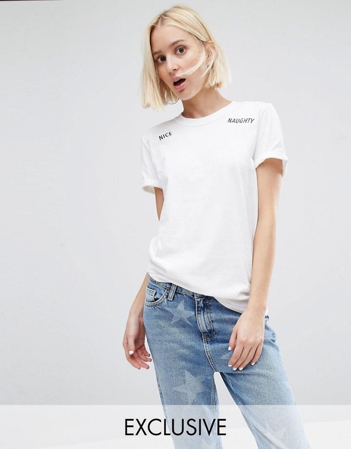 Adolescent Clothing Holidays Naughty Or Nice Boyfriend T-shirt - White