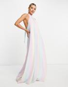 Asos Design Halter Neck Backless Wide Leg Jumpsuit In Ombre Print-yellow